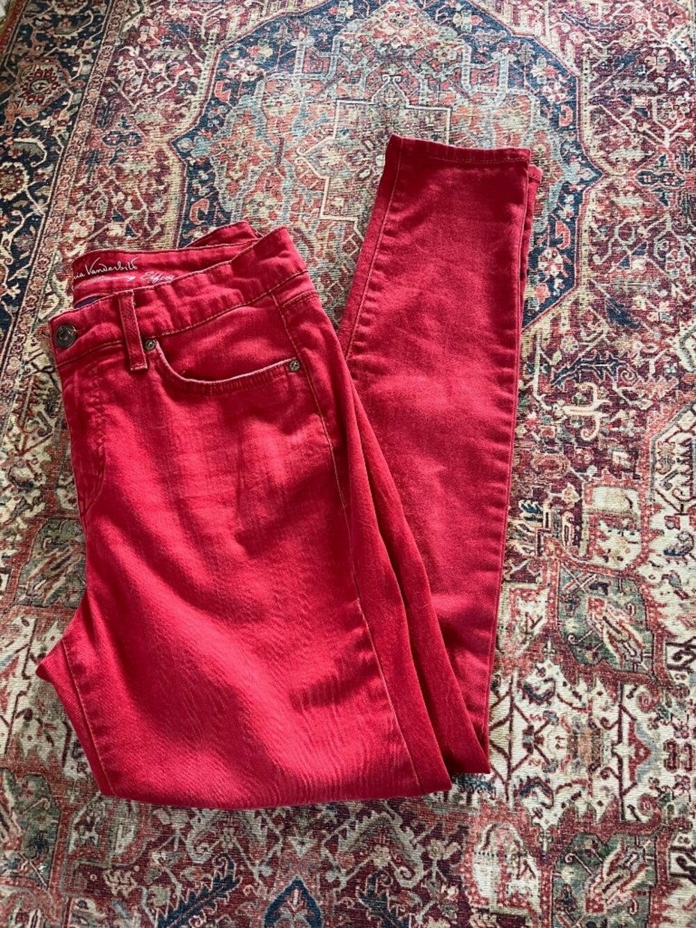 Gloria Vanderbilt Jessa Red Curvy Skinny Slimming Jeans Size 8P Petite